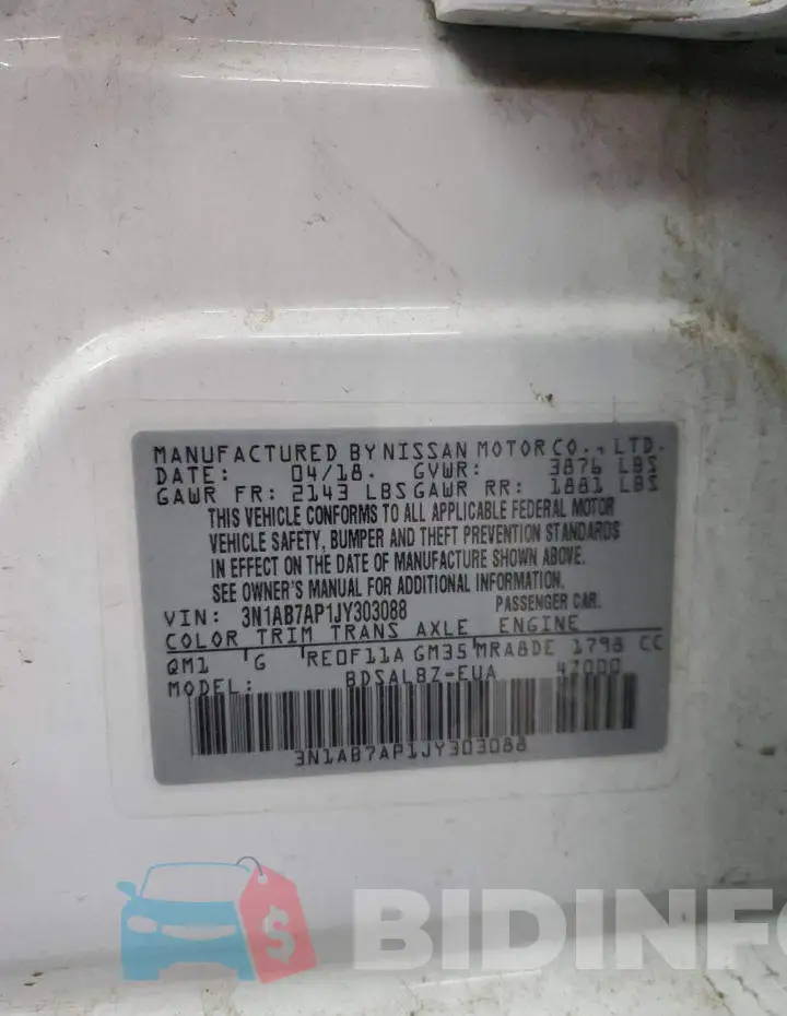 3N1AB7AP1JY303088 Photo# 12