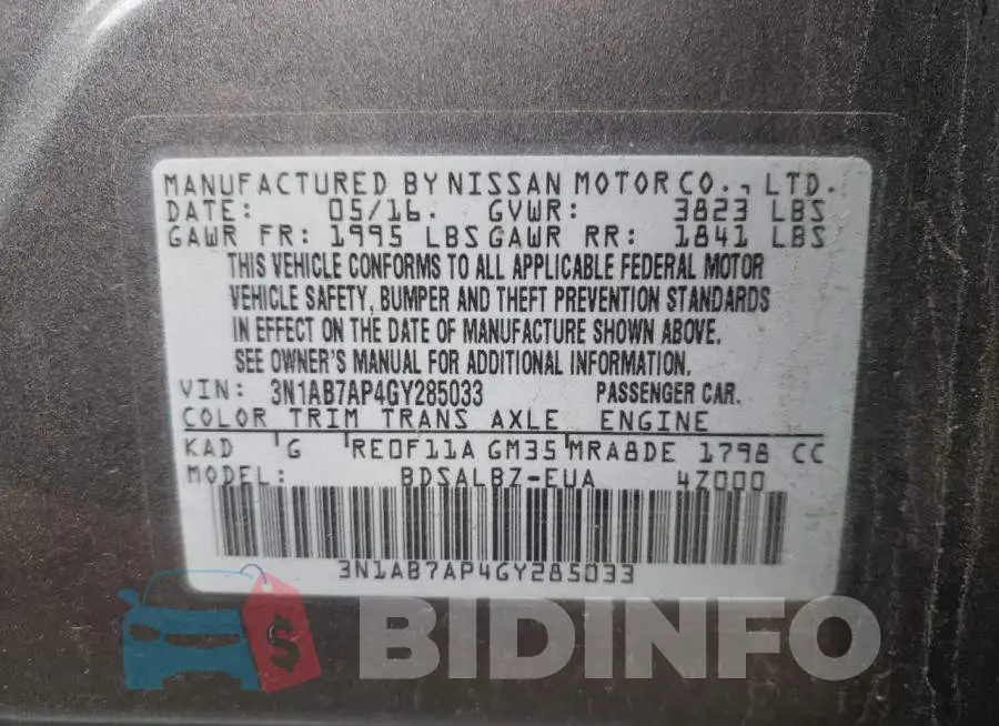 3N1AB7AP4GY285033 Photo# 12