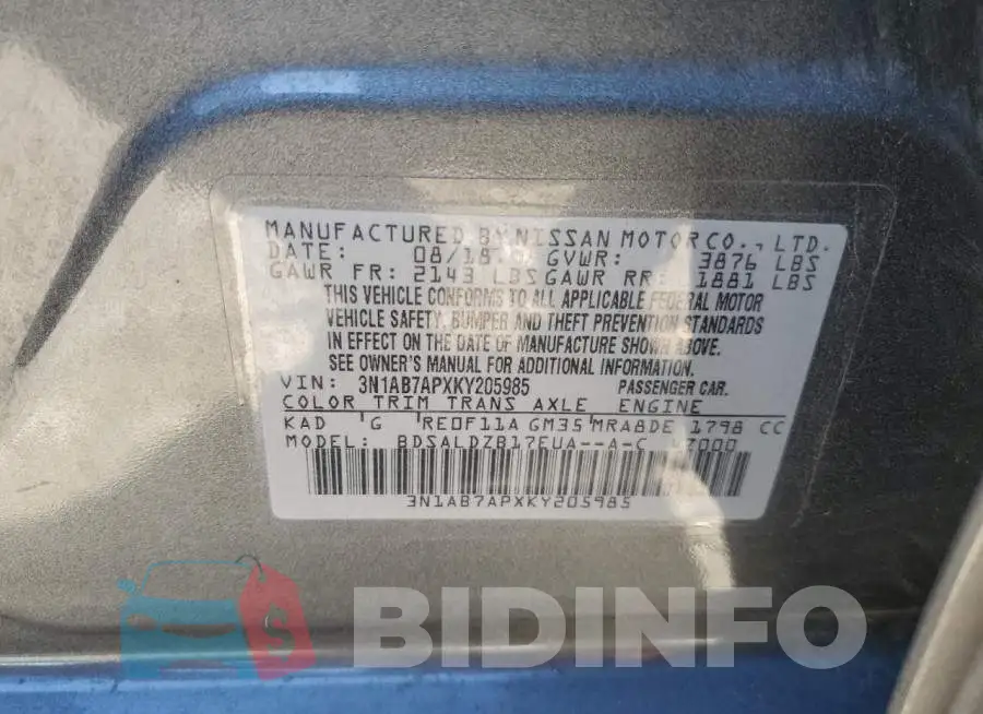 3N1AB7APXKY205985 Photo# 12