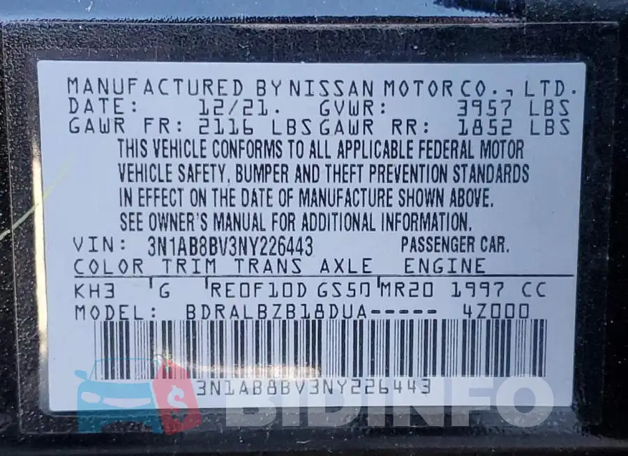 3N1AB8BV3NY226443 Photo# 12
