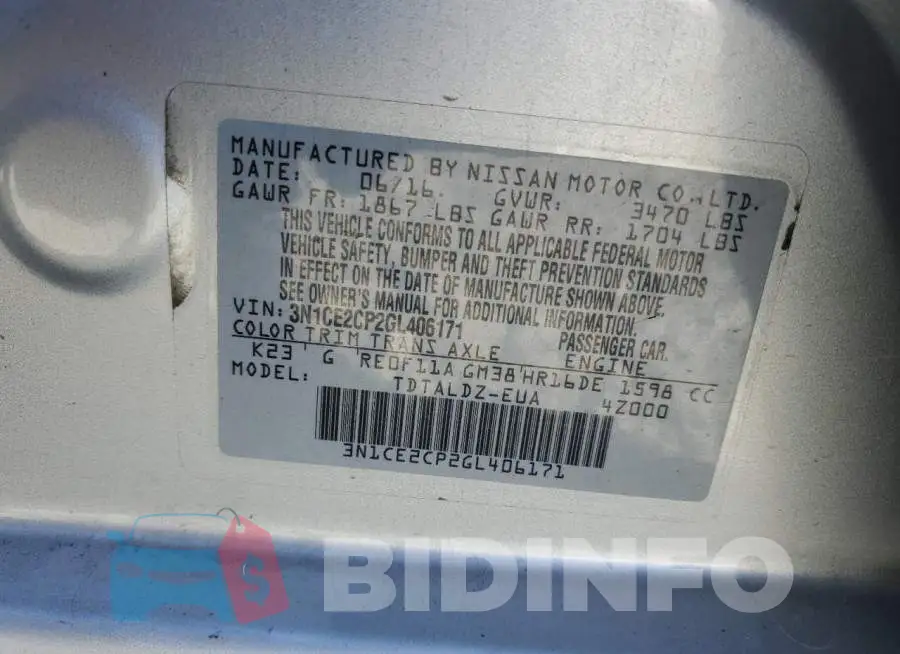 3N1CE2CP2GL406171 Photo# 12