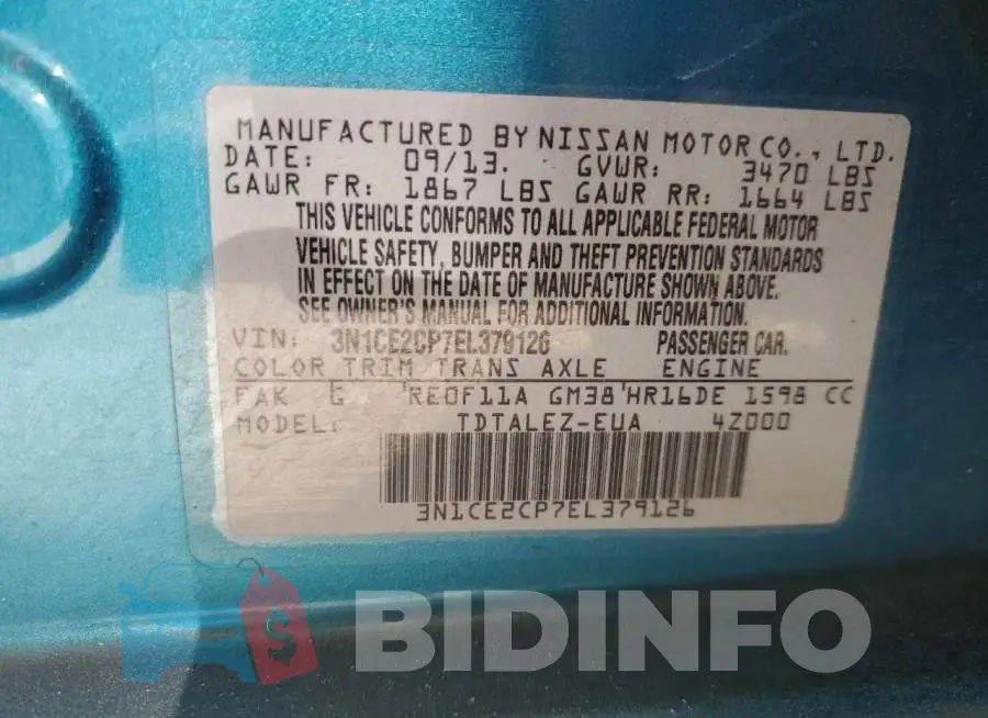 3N1CE2CP7EL379126 Photo# 12