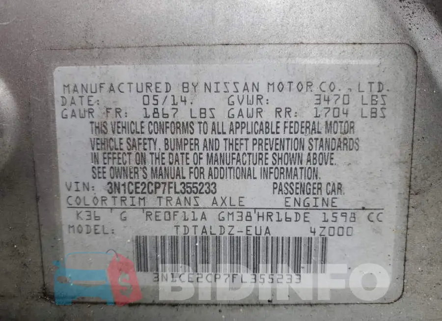 3N1CE2CP7FL355233 Photo# 12