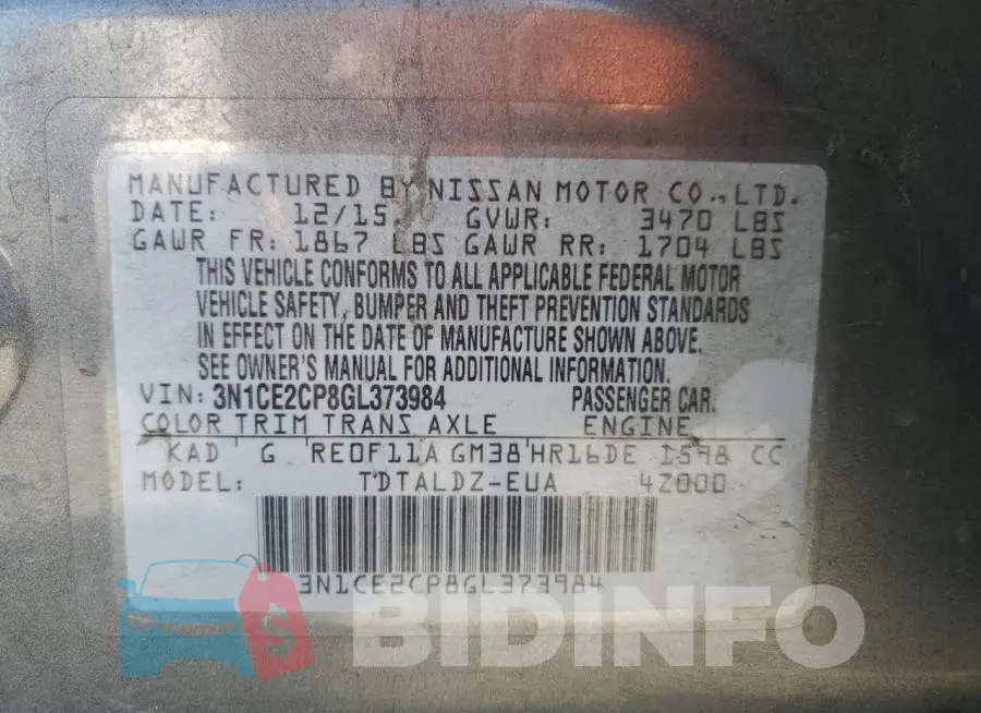 3N1CE2CP8GL373984 Photo# 13