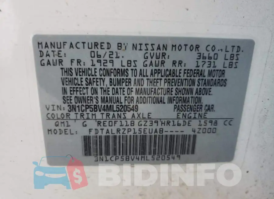 3N1CP5BV4ML520549 Photo# 12