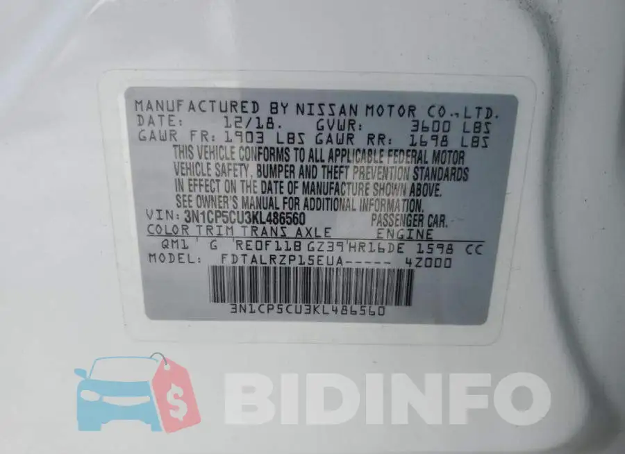 3N1CP5CU3KL486560 Photo# 13
