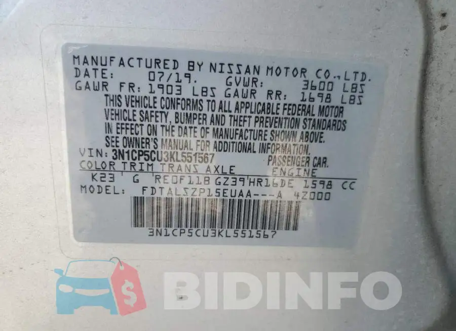 3N1CP5CU3KL551567 Photo# 13