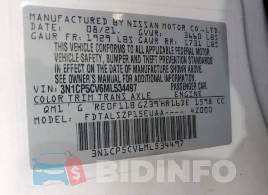 3N1CP5CV6ML534497 Photo# 12