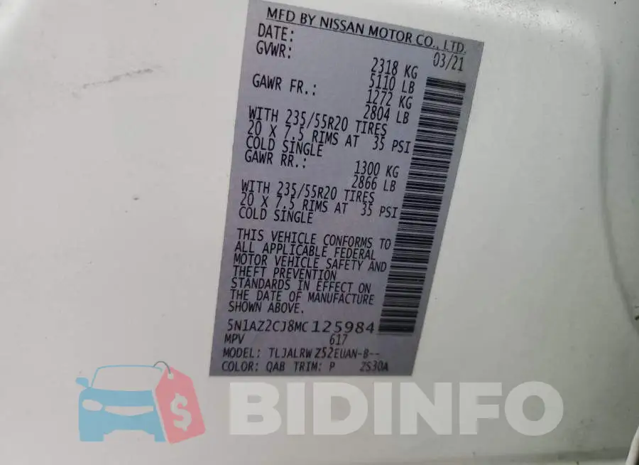 5N1AZ2CJ8MC125984 Photo# 13