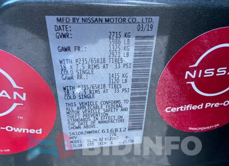 5N1DR2MM9KC616812 Photo# 11