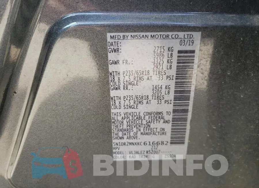 5N1DR2MNXKC616682 Photo# 13