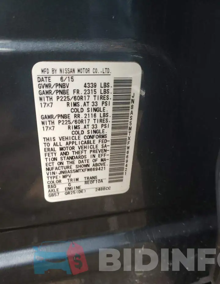 JN8AS5MTXFW669421 Photo# 12