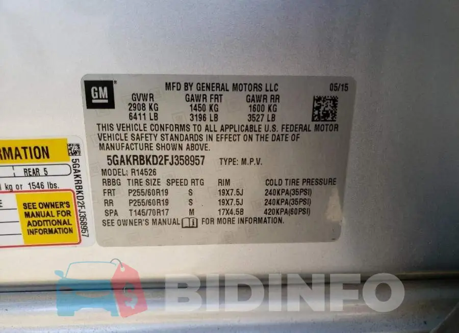 5GAKRBKD2FJ358957 Photo# 13
