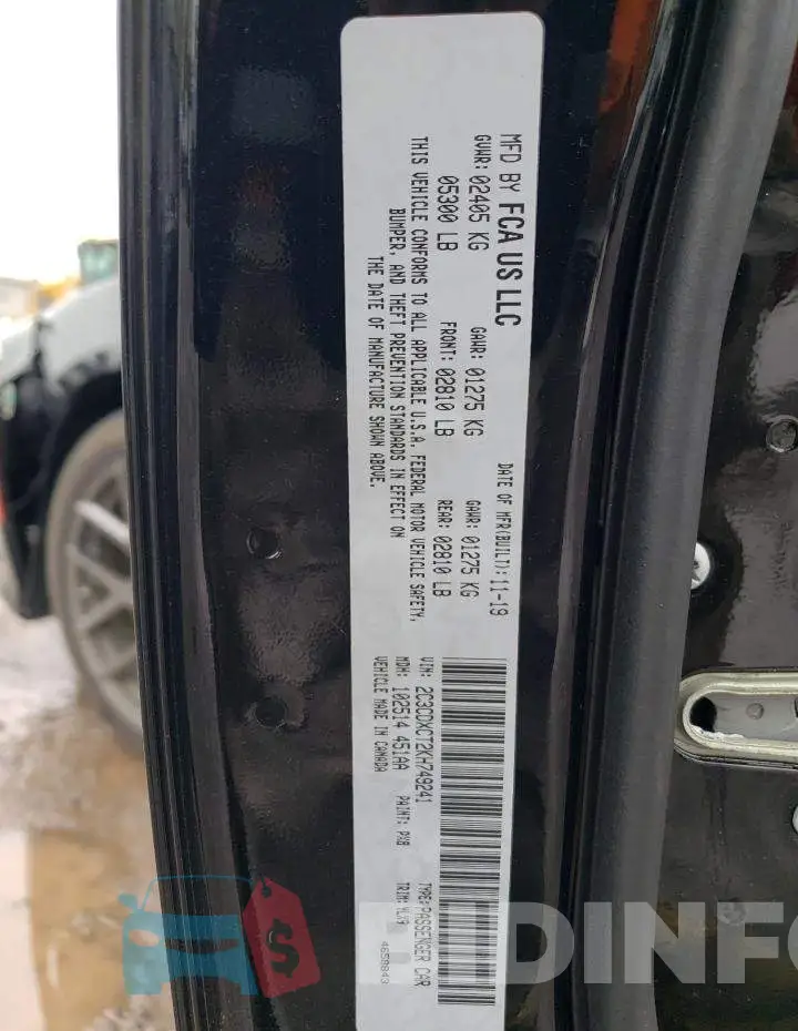 2C3CDXCT2KH749241 Photo# 12