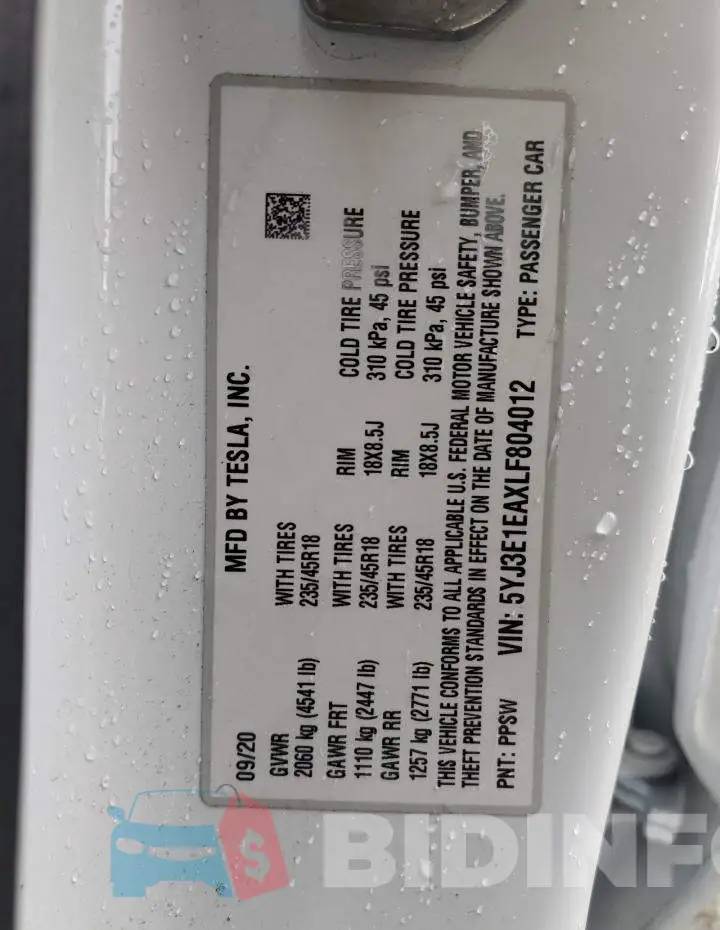 5YJ3E1EAXLF804012 Photo# 12