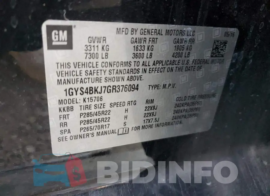 1GYS4BKJ7GR376094 Photo# 14