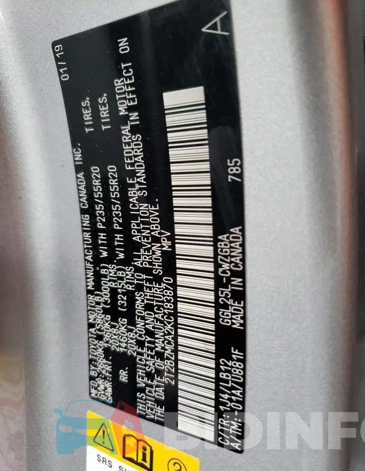 2T2BZMCA2KC183870 Photo# 13