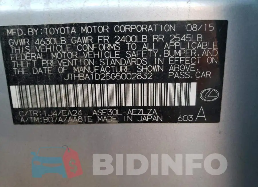 JTHBA1D25G5002832 Photo# 12