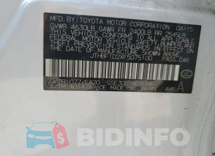 JTHBF1D2XF5075100 Photo# 13