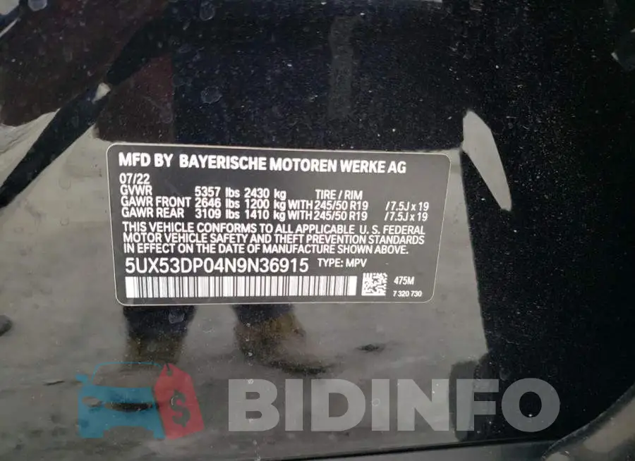 5UX53DP04N9N36915 Photo# 14