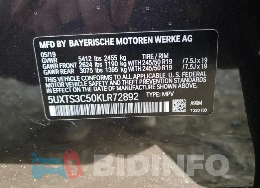 5UXTS3C50KLR72892 Photo# 12