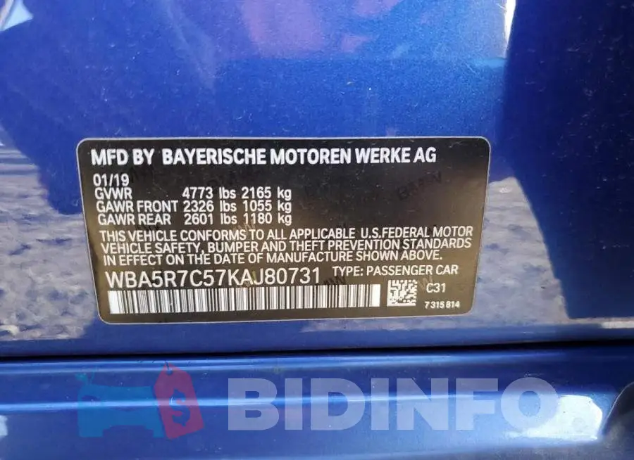 WBA5R7C57KAJ80731 Photo# 12