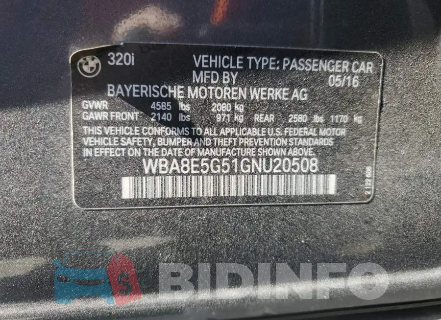 WBA8E5G51GNU20508 Photo# 13