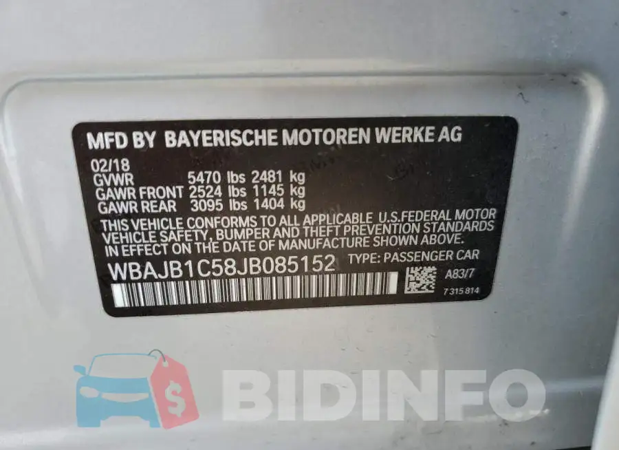 WBAJB1C58JB085152 Photo# 13