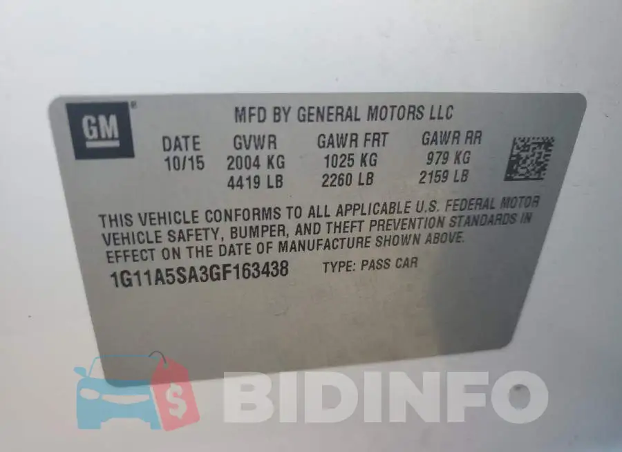 1G11A5SA3GF163438 Photo# 13