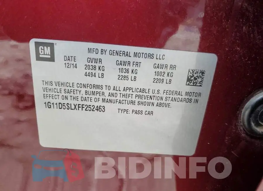1G11D5SLXFF252463 Photo# 12