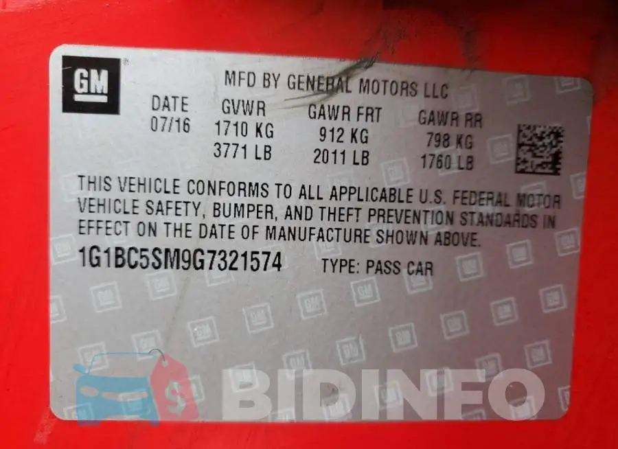 1G1BC5SM9G7321574 Photo# 12