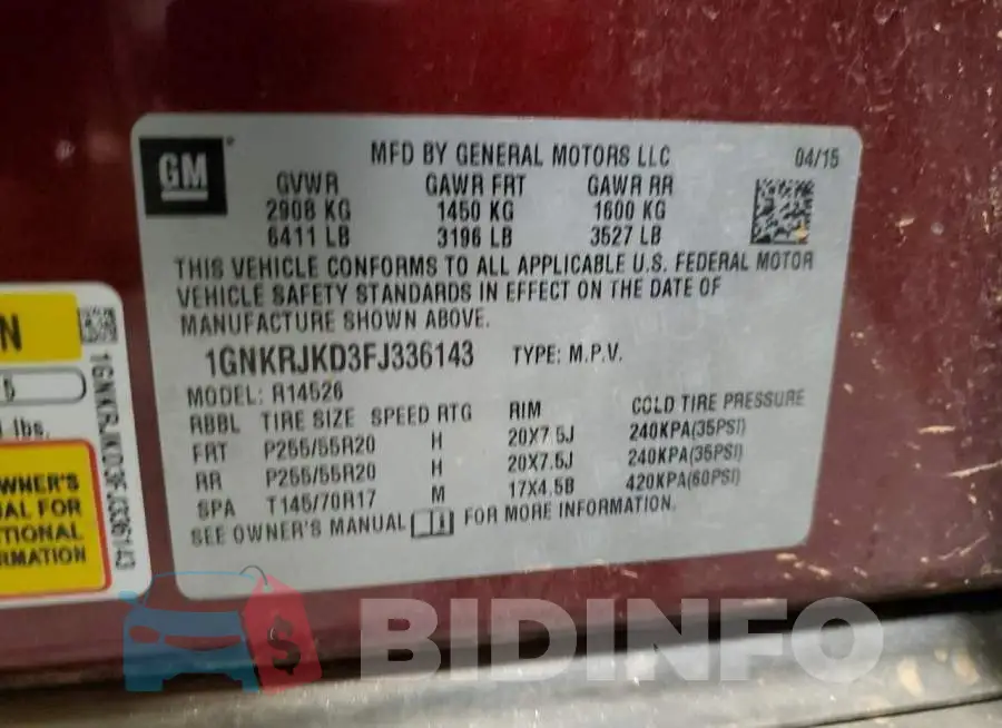 1GNKRJKD3FJ336143 Photo# 13