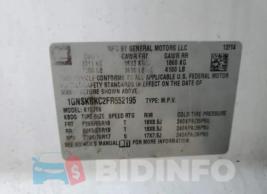 1GNSKBKC2FR552195 Photo# 13