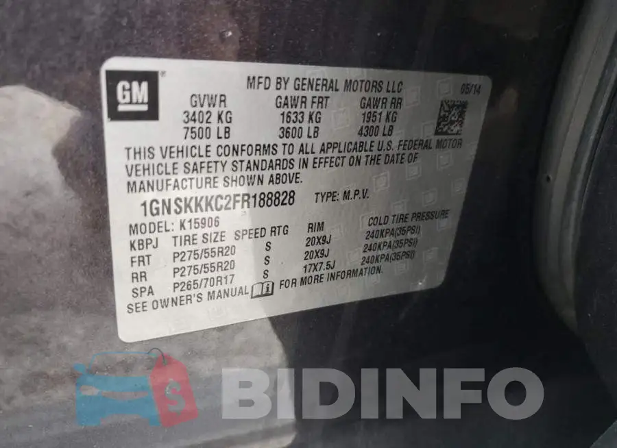 1GNSKKKC2FR188828 Photo# 13