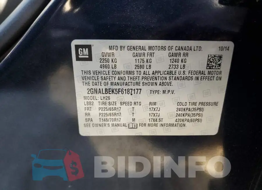 2GNALBEK5F6187177 Photo# 13