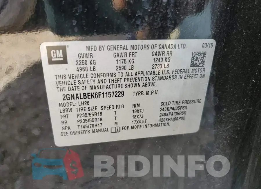 2GNALBEK6F1157229 Photo# 13