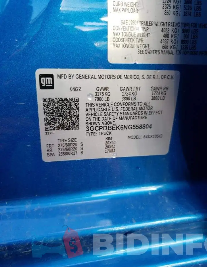 3GCPDBEK6NG558804 Photo# 12