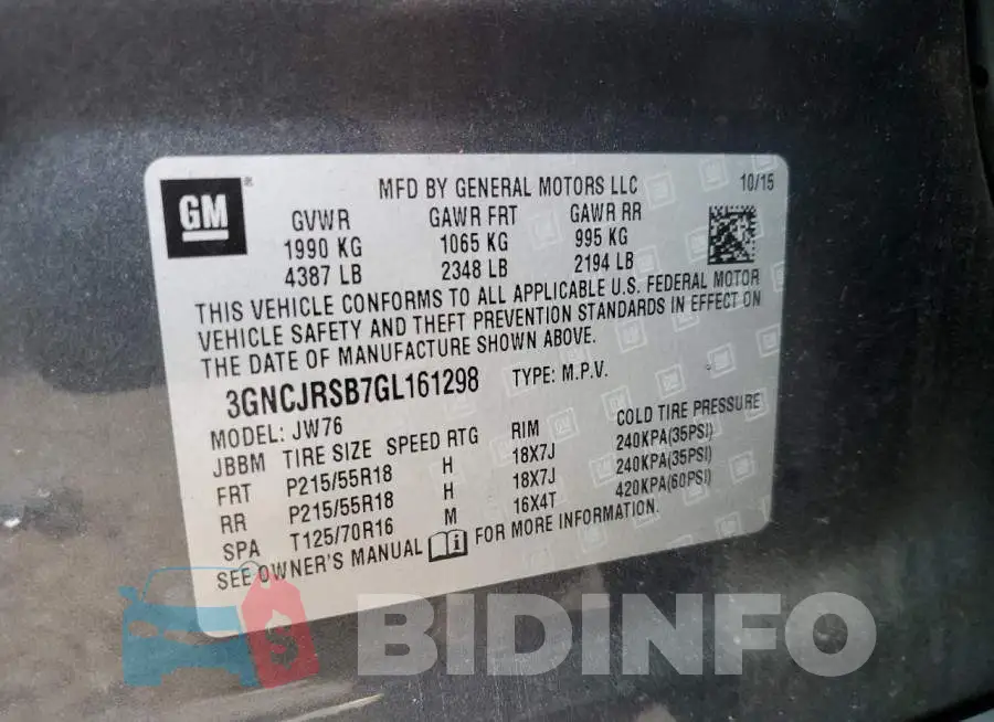 3GNCJRSB7GL161298 Photo# 12