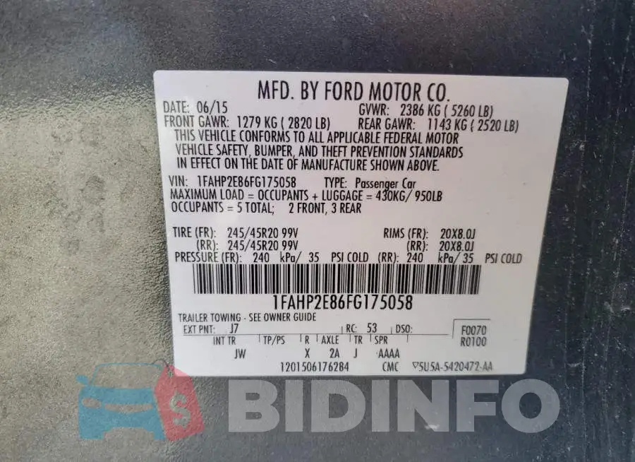 1FAHP2E86FG175058 Photo# 12