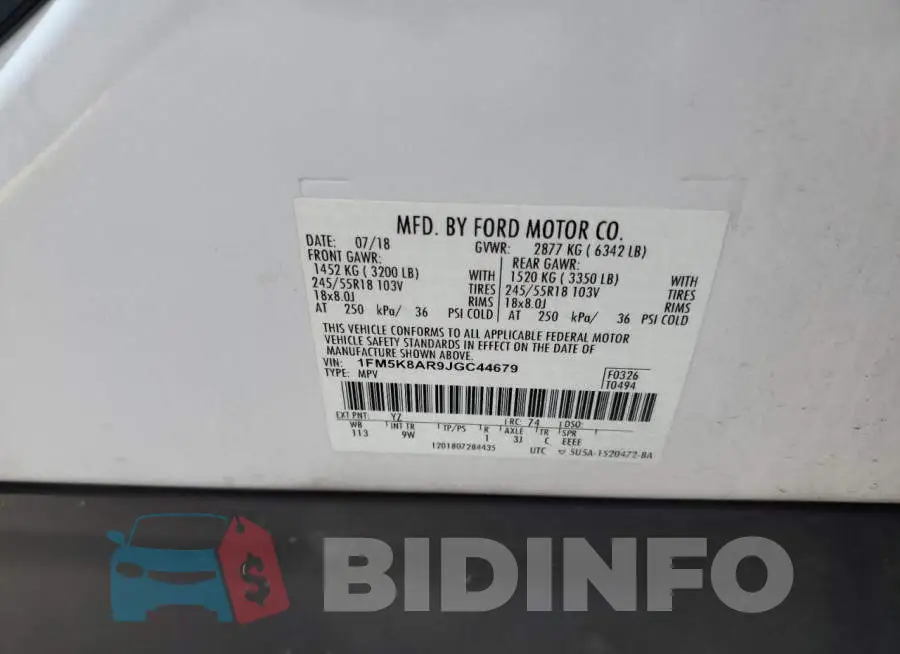 1FM5K8AR9JGC44679 Photo# 13