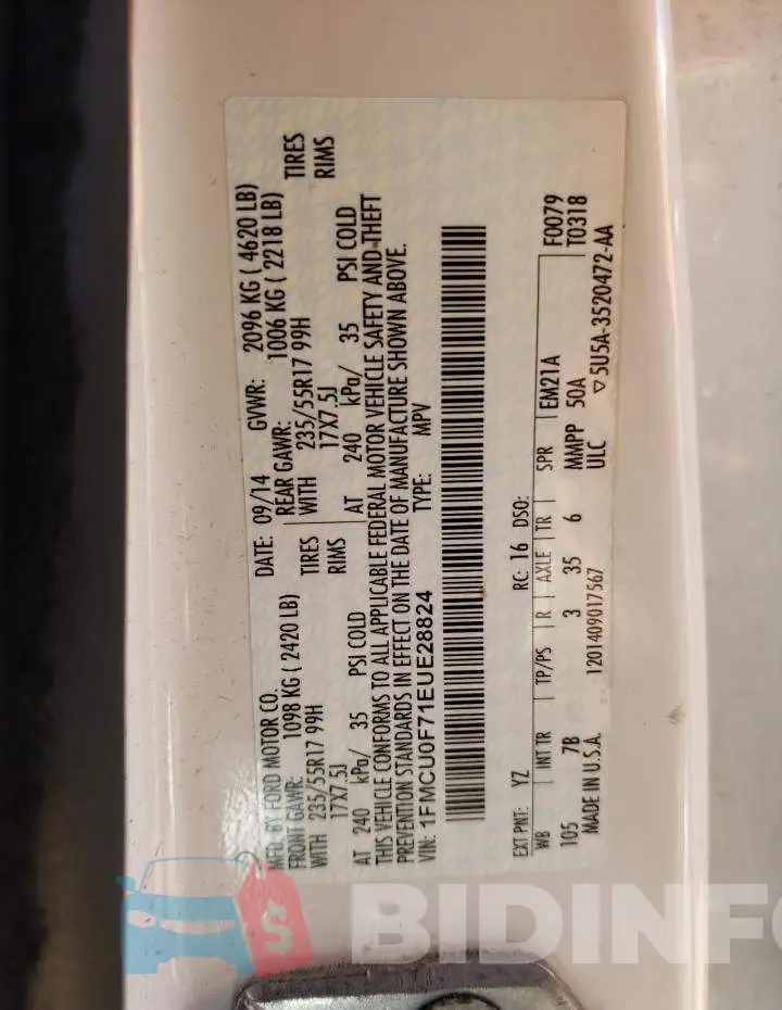 1FMCU0F71EUE28824 Photo# 12