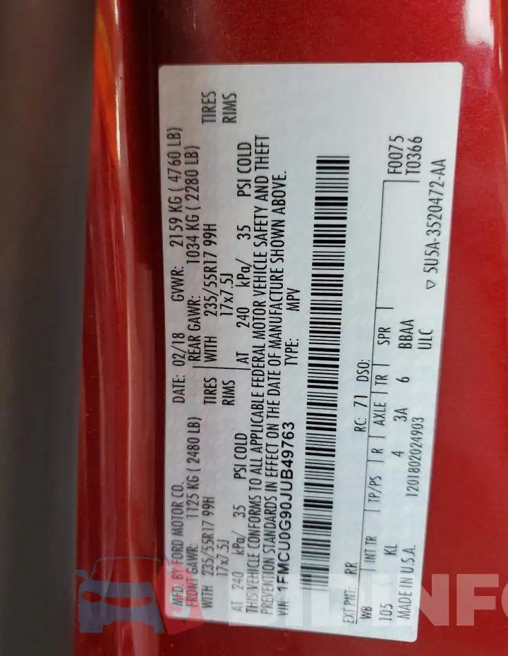 1FMCU0G90JUB49763 Photo# 13
