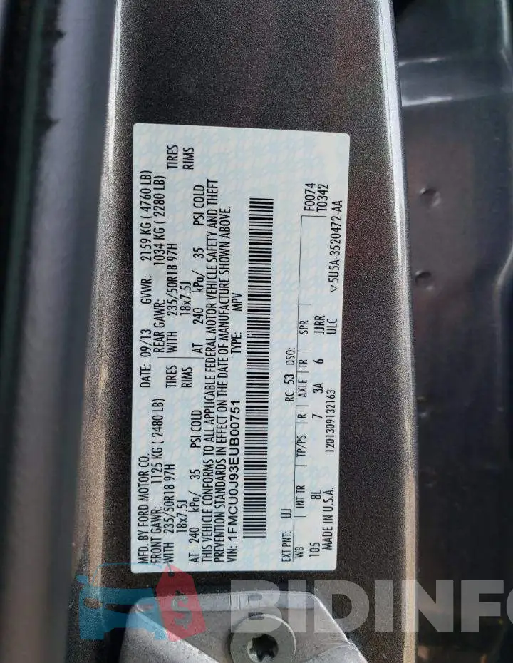 1FMCU0J93EUB00751 Photo# 12