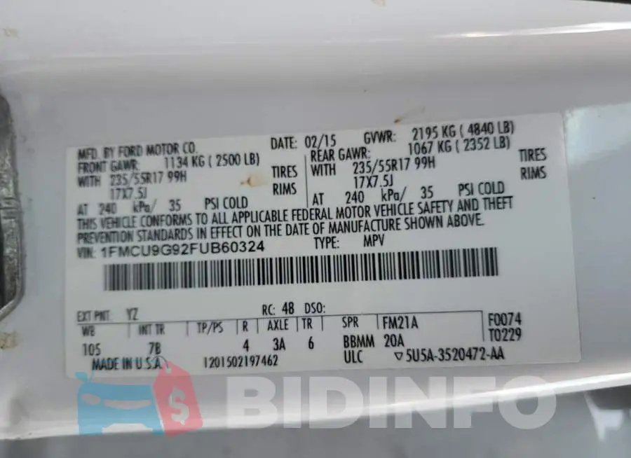 1FMCU9G92FUB60324 Photo# 13