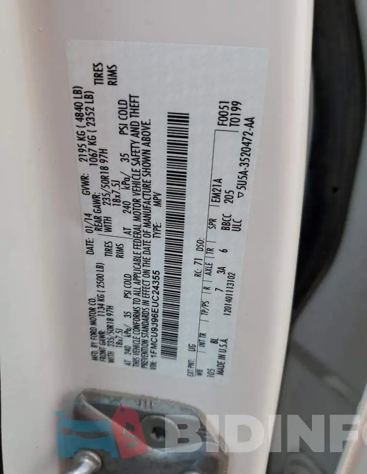 1FMCU9J96EUC24355 Photo# 14