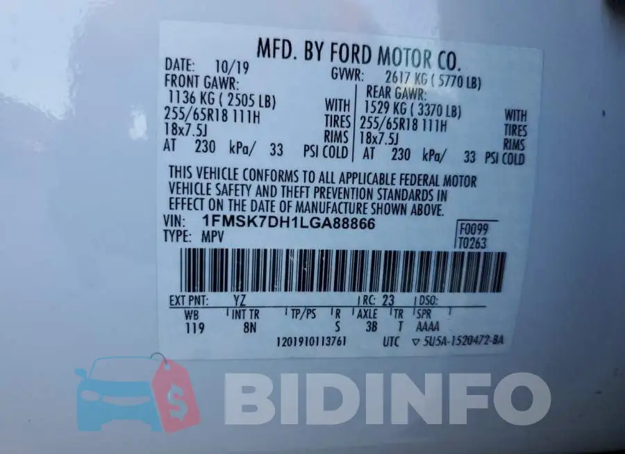1FMSK7DH1LGA88866 Photo# 13