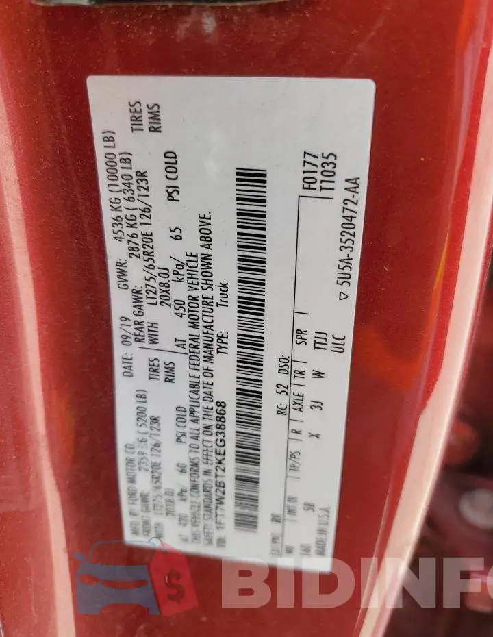 1FT7W2BT2KEG38868 Photo# 12