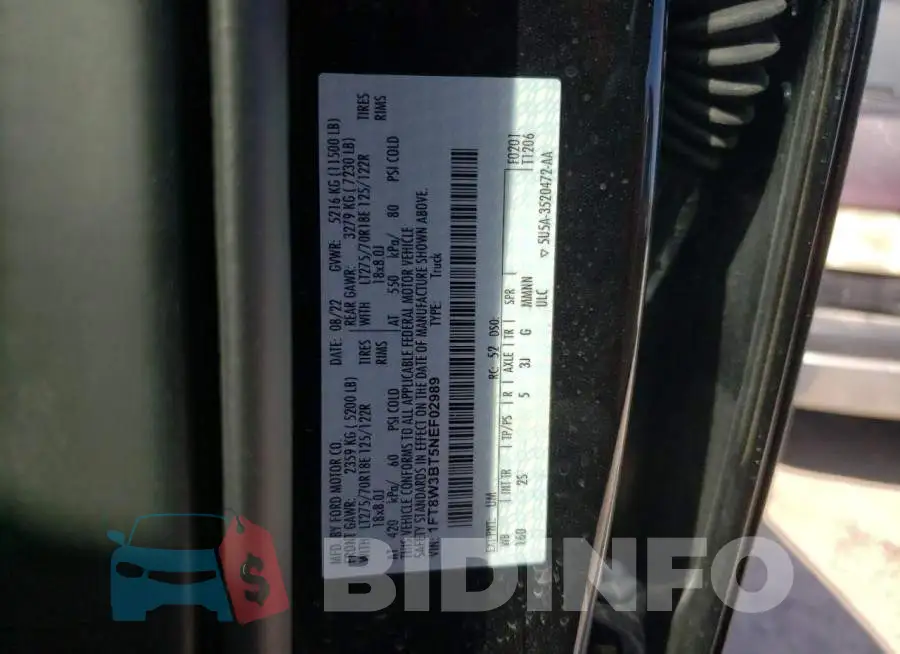 1FT8W3BT5NEF02989 Photo# 12