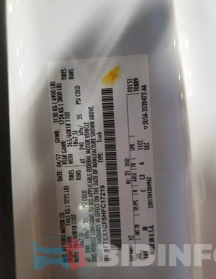 1FTEX1CF5HFC17219 Photo# 12