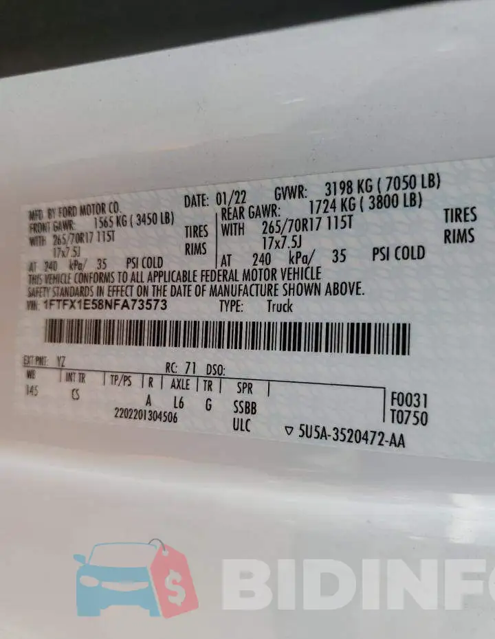 1FTFX1E58NFA73573 Photo# 12